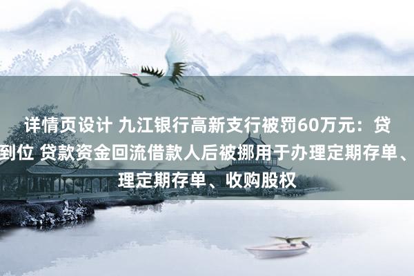 详情页设计 九江银行高新支行被罚60万元：贷款管理不到位 贷款资金回流借款人后被挪用于办理定期存单、收购股权